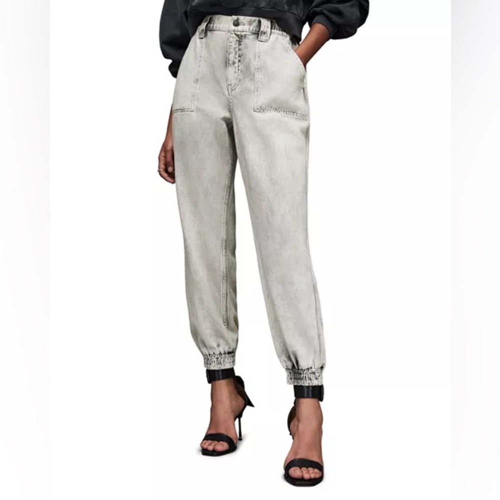 All Saints Dani Denim Joggers Acid Wash Anthracite Gray Tapered Retro Streetwear